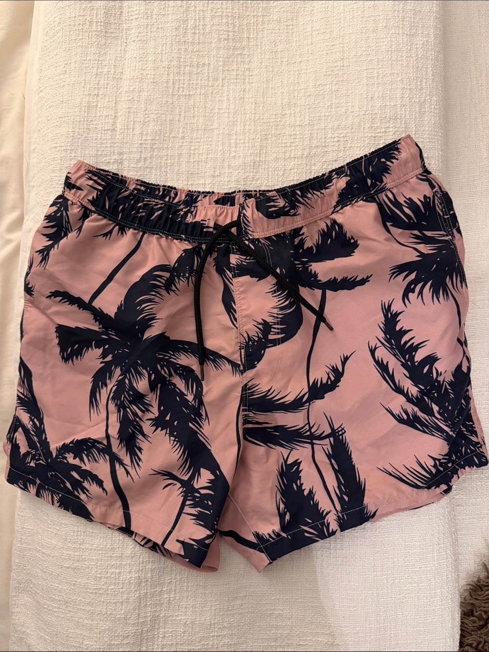 ASOS Pink and Navy Palm Print Swim Trunks